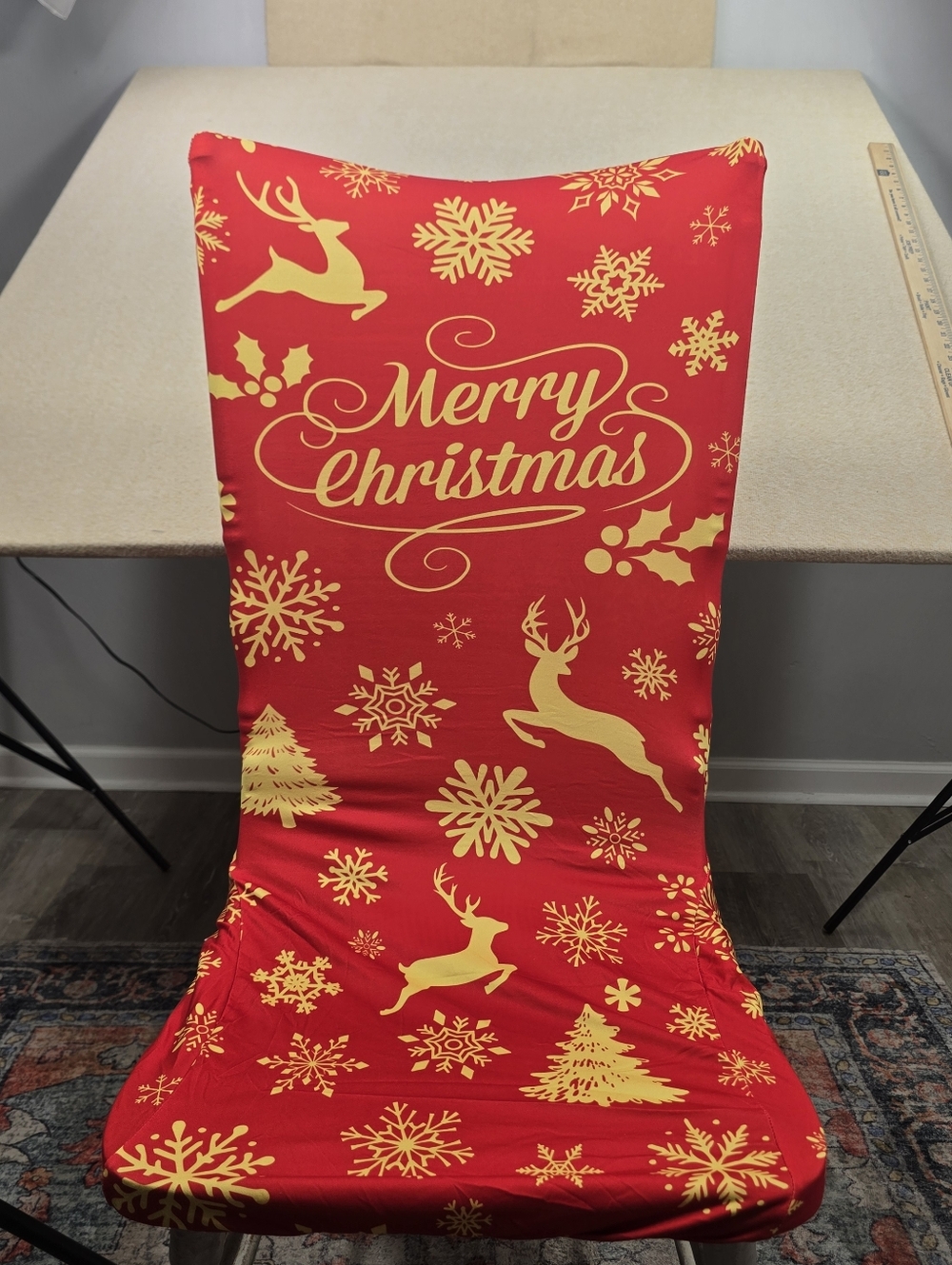 Christmas Chair Covers Stretch Slipcovers Red Gold Dining 4 Pack 18x18x24